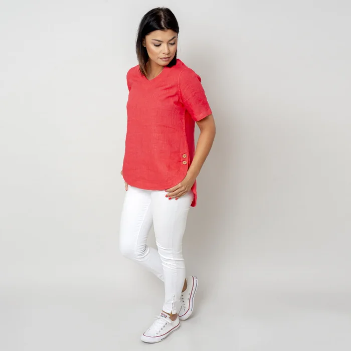 Koralowa bluzka lniana oversize
