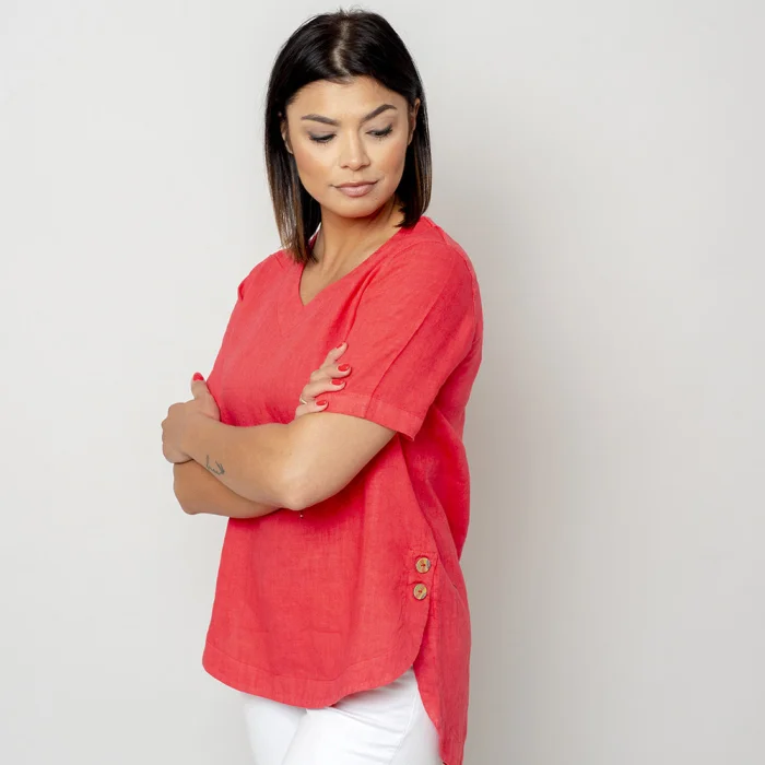 Koralowa bluzka lniana oversize