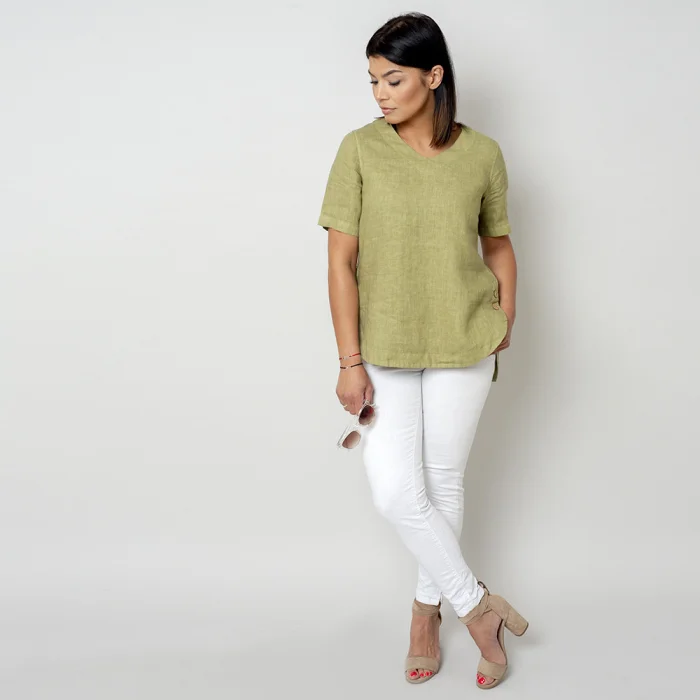 Oliwkowa bluzka lniana oversize
