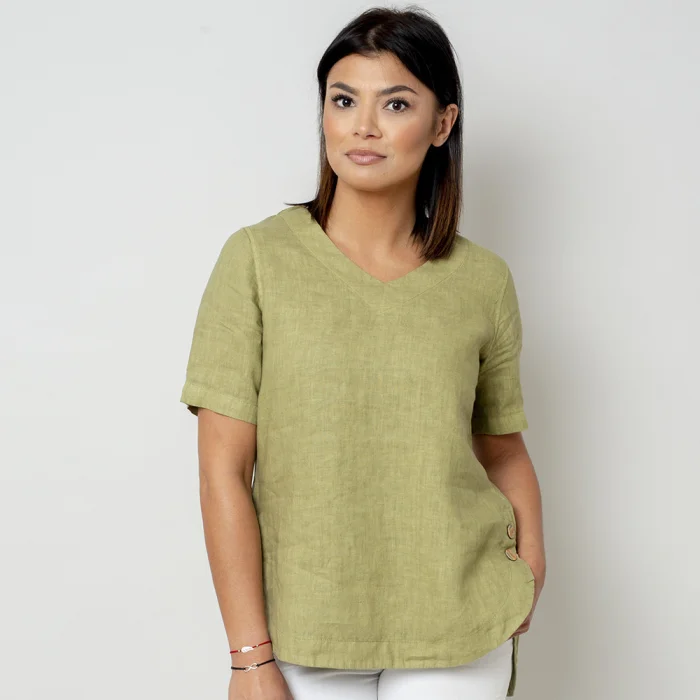 Oliwkowa bluzka lniana oversize