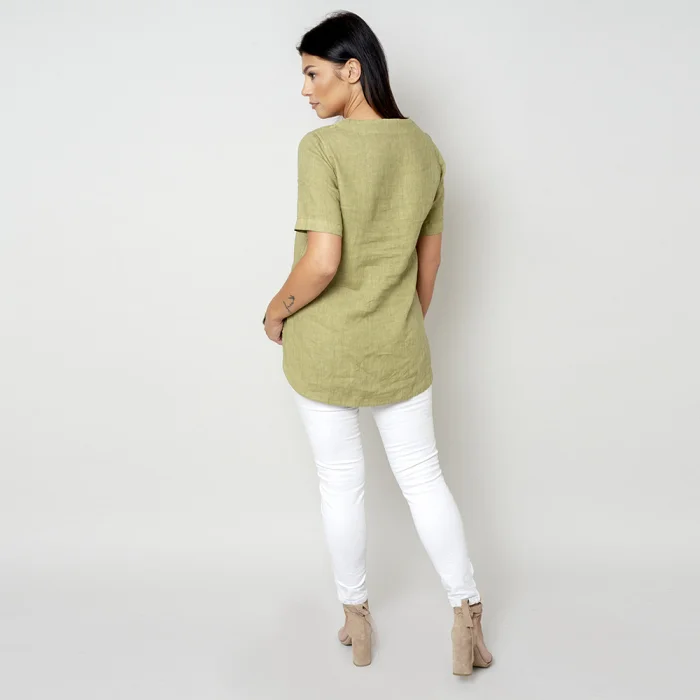Oliwkowa bluzka lniana oversize