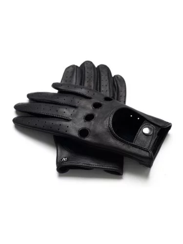 CZARNE, SAMOCHODOWE RĘKAWICZKI MĘSKIE ZE SKÓRY NATURALNEJ